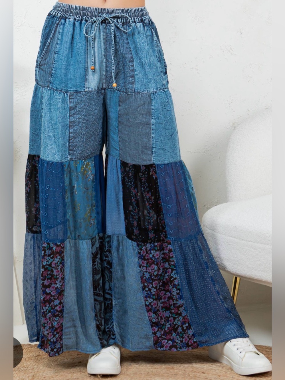 #586 NWT Young Threads Boho Patchwork Pant Sz Med